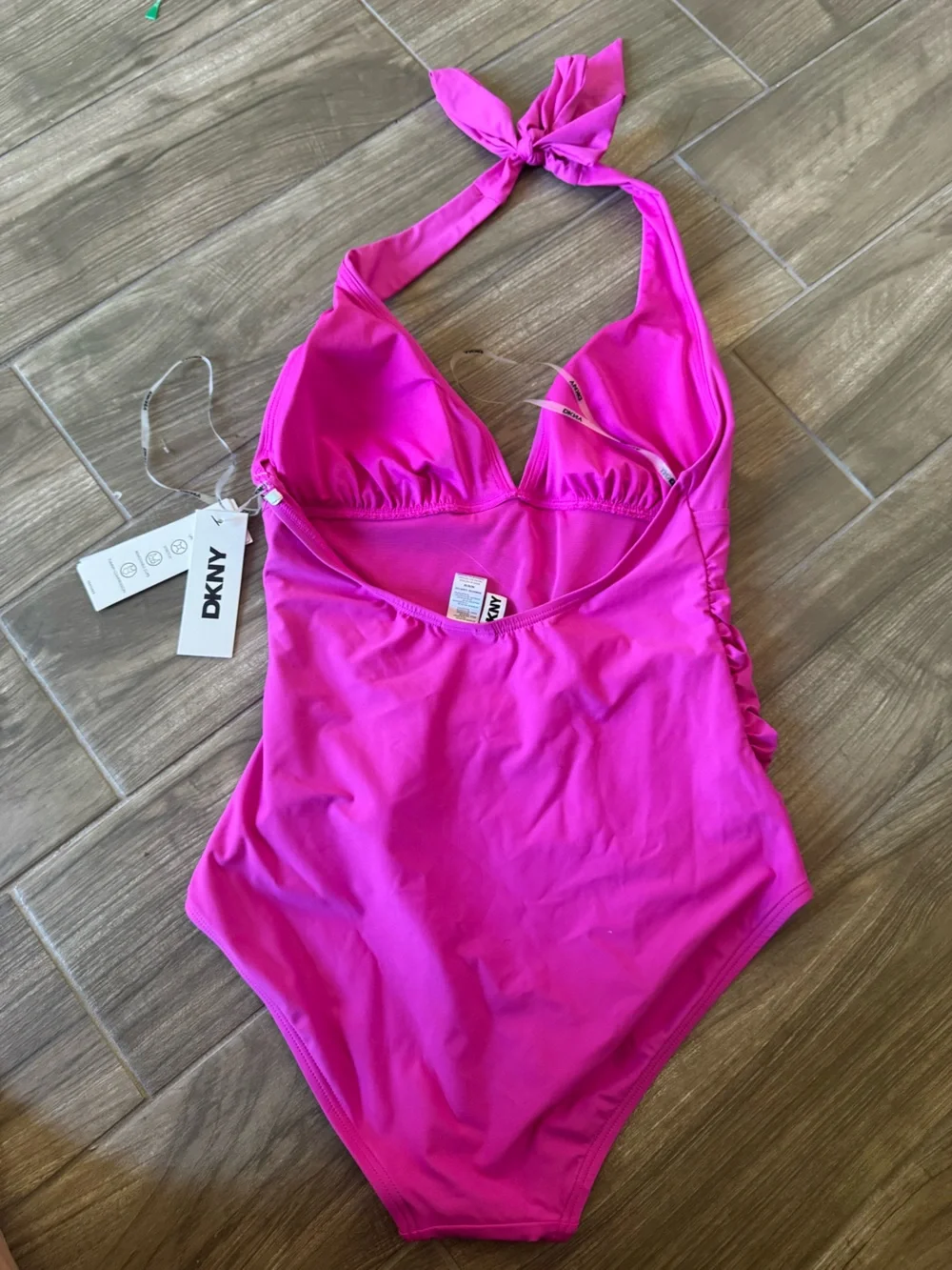 DKNY Hot Pink Halter One-Piece Swimsuit